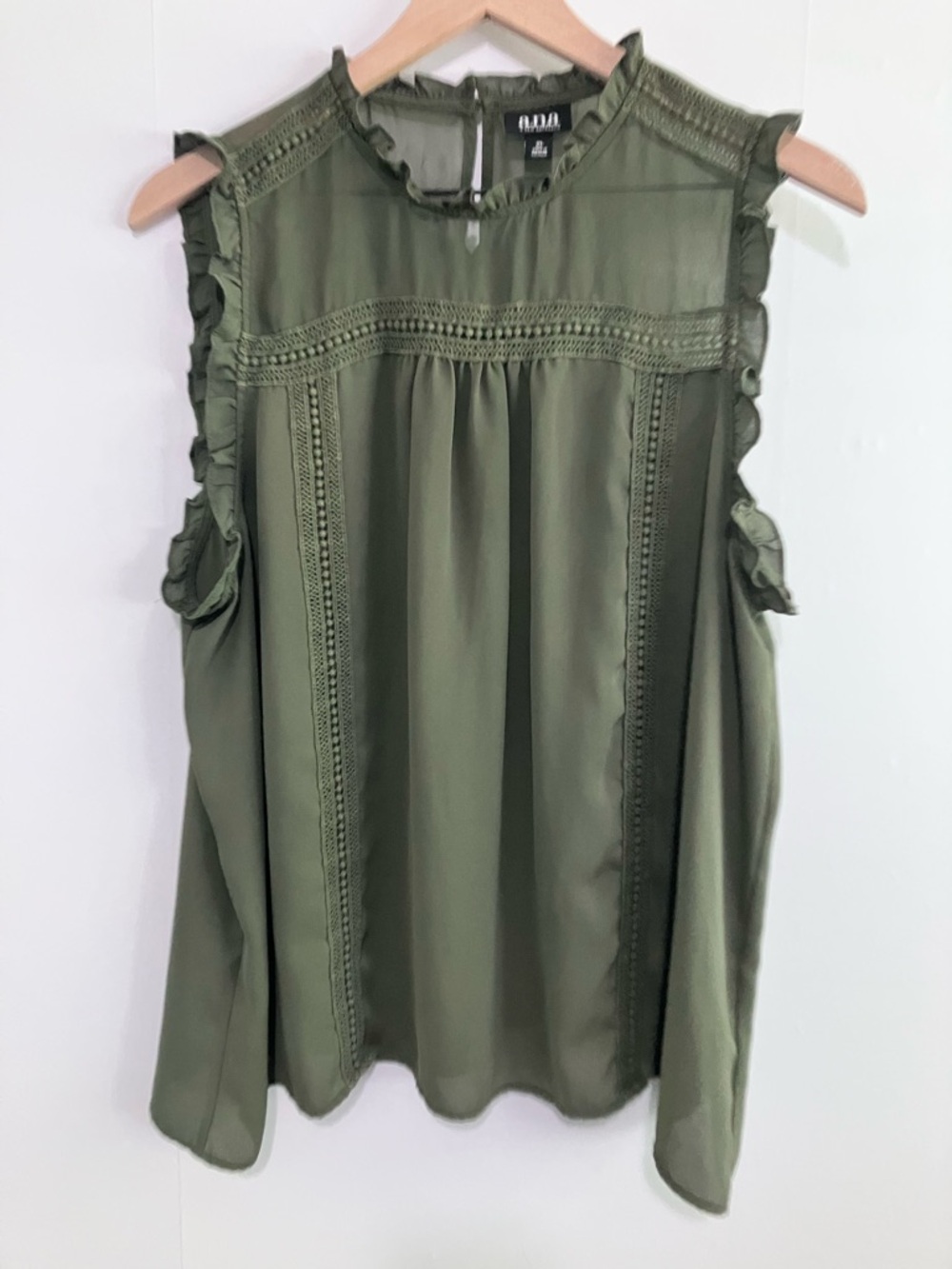 a.n.a. Olive Green Sleevelss Ruffle Blouse Size XL